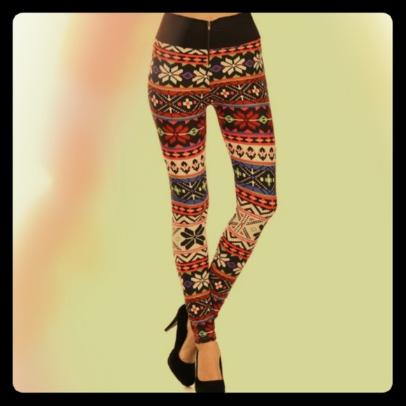 High waisted wide ban zip front tribal  leggings - Picture 2 of 5